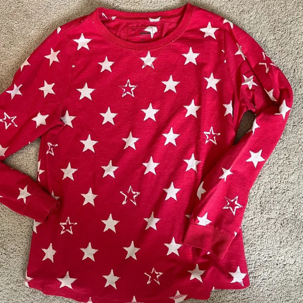 Sonoma Long Sleeve Top *Red w/ White Stars* EUC | Size L | Patriotic - Picture 4 of 7